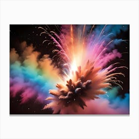 An Abstract Image Of A Colorful Explosion Of Smoke And Sparks Against A Black Background, Creating A Dramatic And Energetic Effect Canvas Print