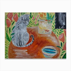 Cat, Fish & Nature Wall Painting Canvas Print