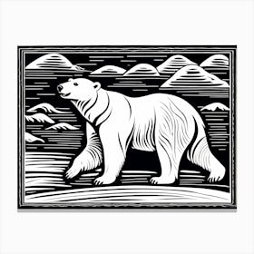 Polar Bear Linocut Black And White art, animal art, 147 Canvas Print