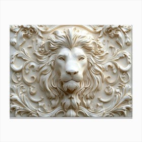 3d Lion Art with Intricate Details and Elegant Design in Off White Color Canvas Print