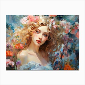 Upscaled Painting Of A Beautiful Girl With Flowers In The Style Of 30312a30 5cae 4645 91f4 3458f0eb54b6 Canvas Print