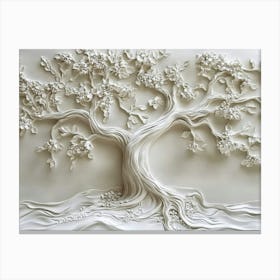 3d White Tree Carved in Stone Canvas Print