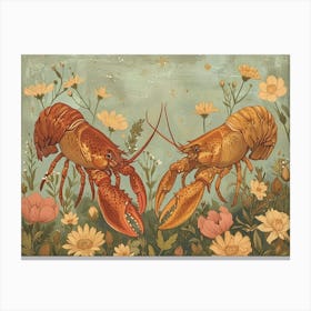 Floral Animal Illustration Lobster 3 Canvas Print