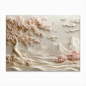 Beautiful Sakura Tree And Mountain 3d 1 Canvas Print