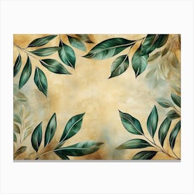 Vintage Tropical Green Brown Leaves Beige Background Golden Texture Luxury 1 Canvas Print