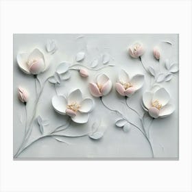 Simple Floral Painting on a Light Gray 3d Canvas Print