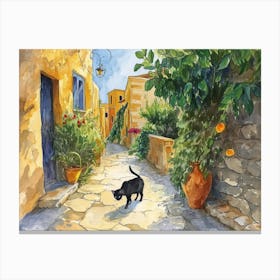 Paphos, Cyprus   Cat In Street Art Watercolour Painting 1 Canvas Print