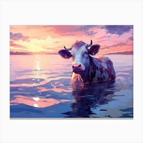 Cow In The Water At Sunset Canvas Print