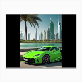 Green Sports Car In Dubai Canvas Print