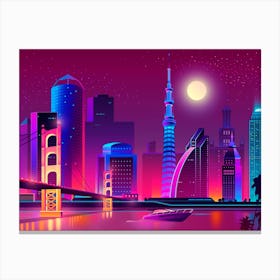 Cityscape At Night - Synthwave Neon City Canvas Print