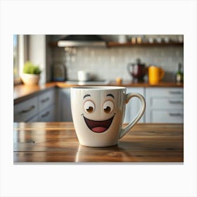 Happy Mug On Kitchen Counter Canvas Print