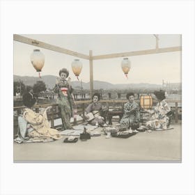 Enjoying The Cool Of A Summer Evening On The Kamogawa In Kyôto Canvas Print