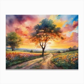 Sunset On The Road Canvas Print
