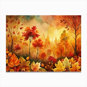 Watercolor Autumn Forest Landscape Canvas Print