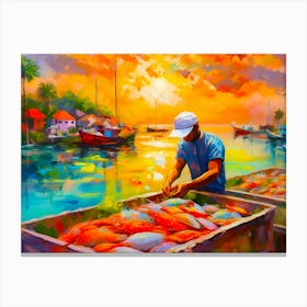 Fisherman At The Market Canvas Print