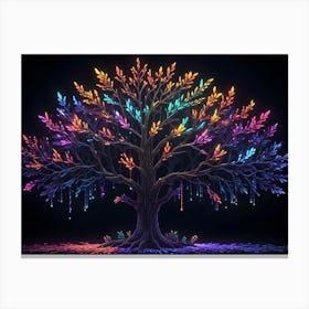 Vibrant Neon Tree On Black Background Canvas Print