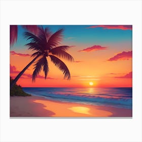 A Tranquil Beach At Sunset Horizontal Illustration 11 Canvas Print