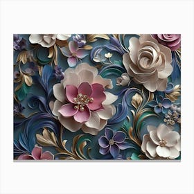 A Beautiful 3d Luxury Floral Seamless Pattern Background, Colorful 3d Wrap 1 Canvas Print