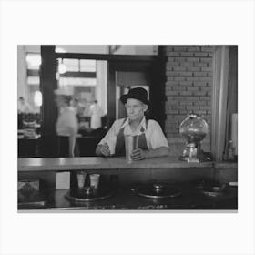 Man Drinking Malted Milk At Stand In Streetcar Terminal, Oklahoma City, Oklahoma By Russell Lee Canvas Print