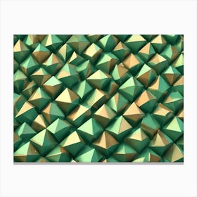 3d Render Of A Seamless Pattern Of Green And Gold Pyramids Or Triangles, Creating A Textured, Geometric Background Canvas Print