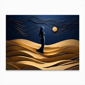 Woman Body Silhouette Standing On Golden Dunes 1 Canvas Print