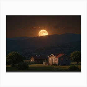 Full Moon Over A Farm Canvas Print