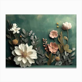 Floral Artwork Painting on Green Canvas Print