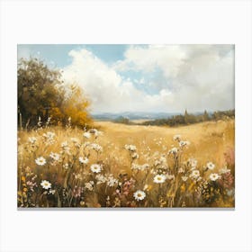 Wildflower Field Landscape Oil Painting, Vintage Autumn Landscape Print, Neutral Country Field Wall Art , Nature Canvas Print