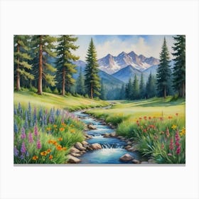 The Peaceful Pathway Mountain Stream Canvas Print