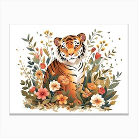 Little Floral Siberian Tiger 2 Canvas Print
