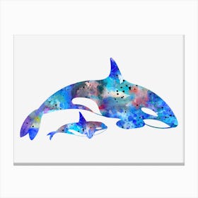 Orca Whales Watercolor Canvas Print