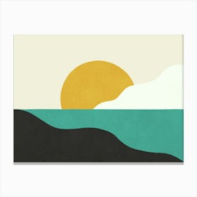 Sunset Island Beach Sky Horizon Graphic Abstract Landscape Bold Vibrant Colors - Yellow Gold Green Black Canvas Print