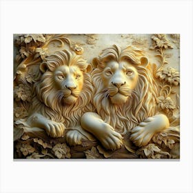 Beautiful Lions 3d Painting Canvas Print