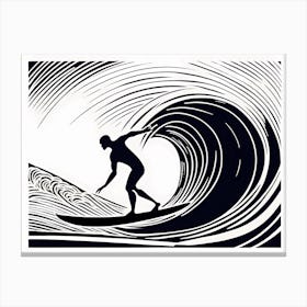 Linocut Black And White Surfer On A Wave art, surfing art, 269 Canvas Print