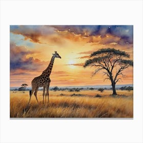 Land of the Setting Sun Sunset Giraffe Canvas Print