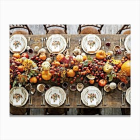 A Traditional Rustic Autumn Harvest Table Set For A Festive Gathering Sun Bleached Wooden Table Hig (3) 1 Canvas Print