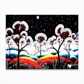 Snow On Trees - Night Sky With Trees Canvas Print