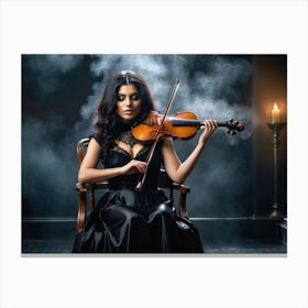 Persian woman playing on a violin on a black stage 1 Canvas Print