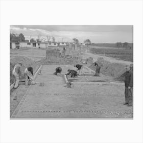 Laying Foundation In Construction Of Houses, Hightstown, New Jersey By Russell Lee Canvas Print