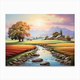 Sunset By The Stream Canvas Print