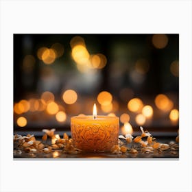 A Candle With A Softly Flickering Flame Canvas Print