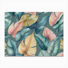 Tropical Exotic Luxury Seamless Pattern With Pastel Color Banana Leaves Palm Colocasia Hand Drawn 3d 1 Canvas Print