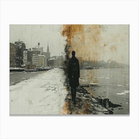 Temporal Resonances: A Conceptual Art Collection. Man On A Pier Canvas Print