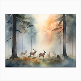 Deer In The Forest Paintings Art Print Canvas Print