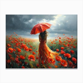 A Woman In A Field Of Red Poppies Canvas Print