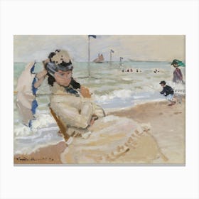 Camille On The Beach In Trouville (1870), Claude Monet Canvas Print