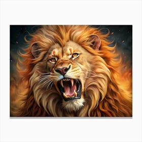 Roaring Lion With Fiery Background Canvas Print