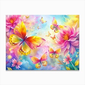 Butterfly And Flower Painting Canvas Print