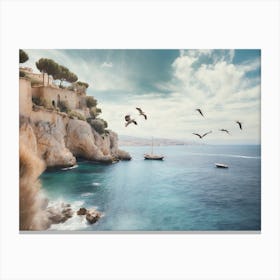 Birds Flying Over The Mediterranean Sea Canvas Print