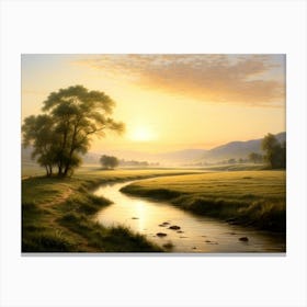 Sunset Over A Stream Canvas Print